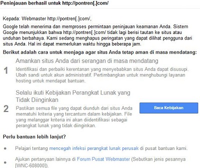 peninjauan berhasil untuk google