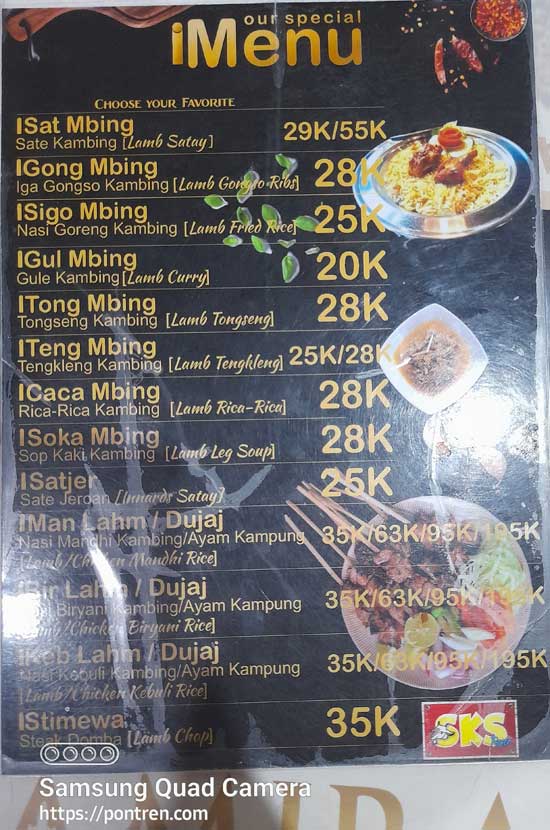 Daftar Harga Menu makan SKS Resto Kambing karanganyar