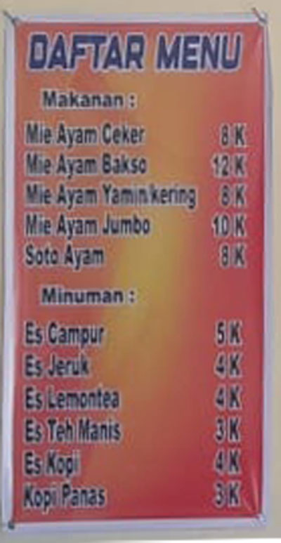 daftar menu dan harga mie ayam karangpandan mas unyil