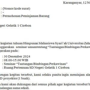 Contoh Surat Peminjaman Barang Sekolah