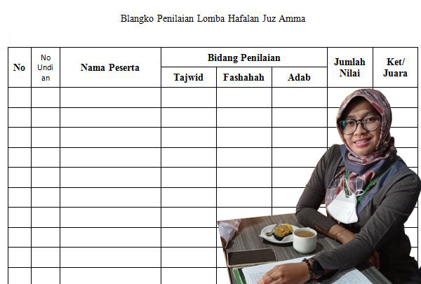 Kriteria Penilaian Lomba Hafalan Juz Amma, Download blangko nilai